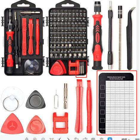 122 in 1 Handy Reparatur Schraubendreher Mit 101 Bits für PC Computer Laptop PS iPhone Uhr Macbook Spielzeug Xbox Brille Kamera (Red) (1/5)