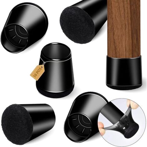 Neu Stuhlbeinkappen - Stuhlbeinschoner Silikon 16 Stück - Schutzkappen für Stuhlbeine mit Filz - Schutzkappen für Stuhlbeine - Kein Lärm - Keine Kratzer - Schwarz Rund 15mm-21mm - S (1/5)