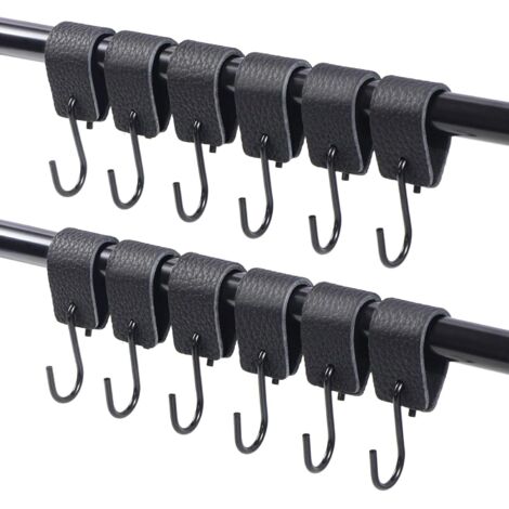 12 Stück S-Haken aus Leder, Haken aus Edelstahl 304, Haken mit Lederstreifen, S-Haken zum Aufhängen von Campinglampen, Kleidung, Handtüchern, Küche (1/5)