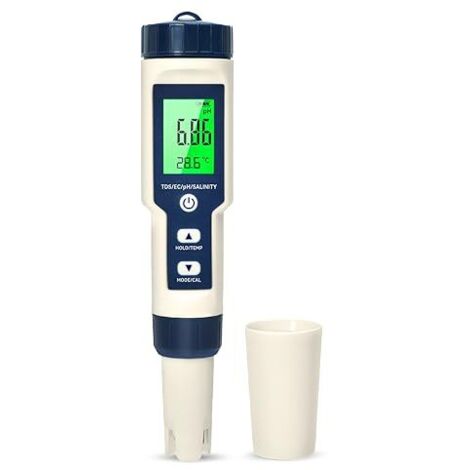 Pious pH-Messgerät für Wasser, pH/TDS/EC/Salzgehalt/Thermometer 5 in 1 mit LCD-Display, pH-Messgerät, hohe Empfindlichkeit, automatische Temperaturkompensation, geeignet für Hydrokultur