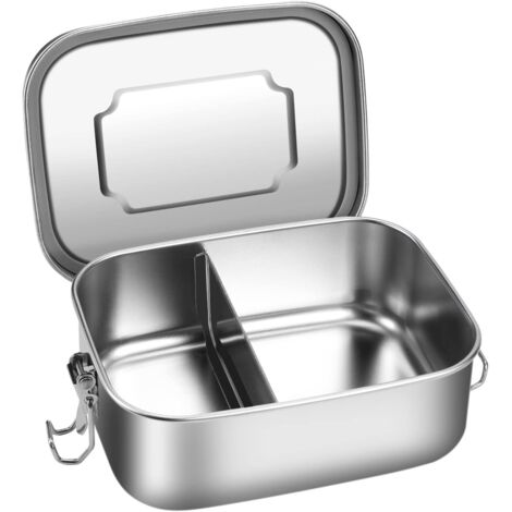 Brotdose Edelstahl mit 2 Fächern, Lunchbox Auslaufsicher 800ml, Brotzeitdose mit Trennwänd, Brotdosen Metall Umweltfreundlich & BPA-frei für Erwachsene & Kinder