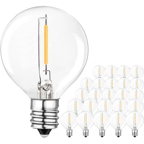 25 Stück E12-Glasbirnen, G40-LED-Birnen, Warmweiß, 0,6 W = 6 W, 100 lm, 2700 K, AC220–240 V, Ersatz-Lichterkette, LED-Filament, Vintage, dekorativ, für den Außenbereich, nicht dimmbar