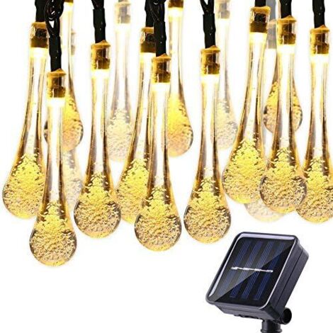 Solar-Lichterkette für den Außenbereich, wasserdichte Solarlampe, Wassertropfen-Lichterkette, 5 Meter, 20 LED-Solarleuchten mit 8 Modi, Garten-Solar-Partylicht, Weihnachtsdekoration (warmweiß)