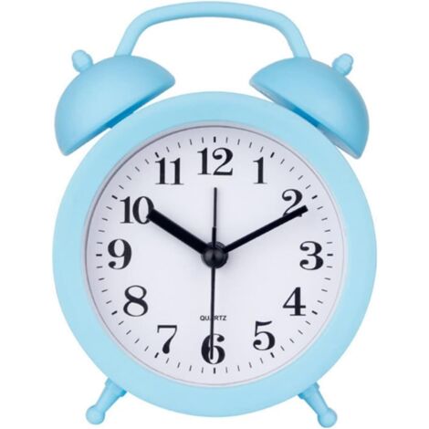 Kinderwecker mit Doppeluhr, klassisch, für zu Hause, niedlich, batteriebetrieben, analog, Mini, rund, Nachttischwecker, Geschenk für Kinder, Kinder, Studentenwecker, Heimdekoration (blau)