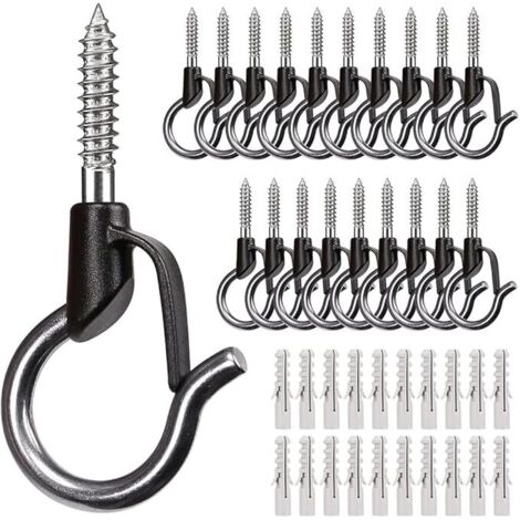 20-Pack Schraube in Haken für hängende Pflanzen, String LightsMehr -Schwarze Holzhaken mit Sicherheitsschnalle Design (1/5)