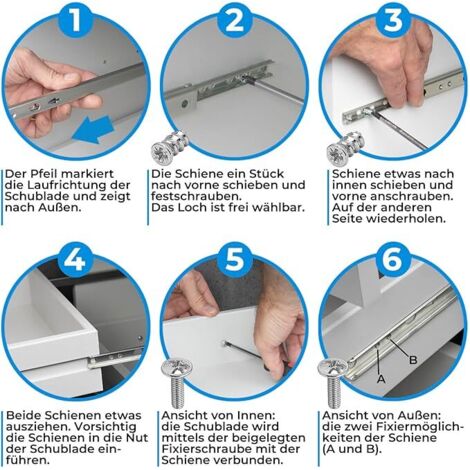 Emuca Schubladenführungen 5 Sets (10 Stück), Teilauszug Mit Rollen, 17 Mm X 310 Mm – Für Küchen-, Bad- Und Wohnmöbel, Tragkraft Bis 10 Kg