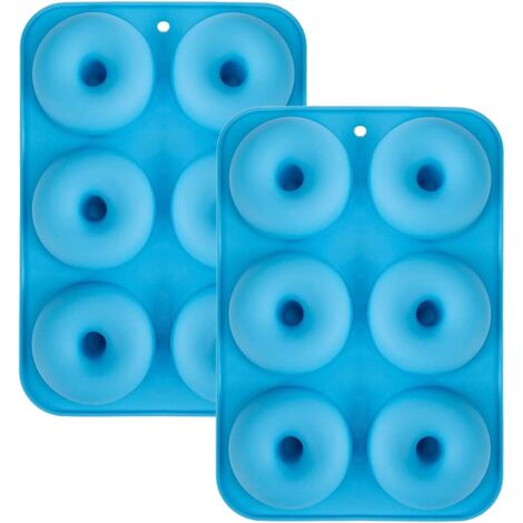 Stück Silikon-Donut-Form, Silikon-Muffin-Form, 6 Mulden, antihaftbeschichtete Donut-Form, lebensmittelechte Kuchenform, BPA-frei (blau) (1/5)