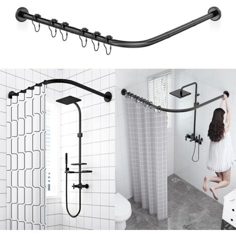 Ausziehbare Duschvorhangstange aus Edelstahl in L-Form für Badezimmer, Badewanne, Eckduschvorhangstange, ohne Bohren, für Badezimmer, Bekleidungsgeschäft (80–100 cm x 80–100 cm)