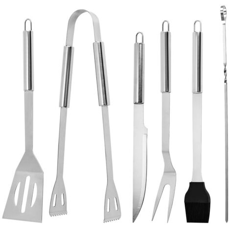 Grillbesteck-Set, 9-teilig, Grillutensilien aus Edelstahl mit Spatel/Gabel/Zange/Messer/Spieße und Bürste für Outdoor/Camping/Garten (1/5)
