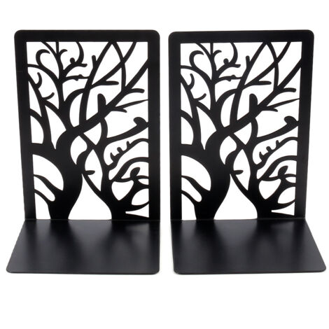 Wenrescry 2 Paires Serre-Livres Métal Antidérapant Noir Mat - Lot De 4 Pièces Robuste Pour Bureau Et Bibliothèque