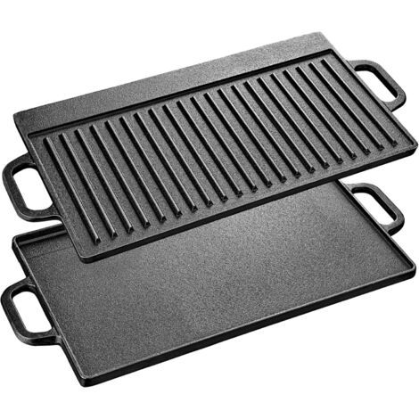 Gusseisen-Grillplatte mit Griffen, doppelseitige Premium-Grillplatte aus Gusseisen für Gas- und Elektrogrill, Pfanne für BBQ, Camping, Garten – 42 x 23 cm (1/5)