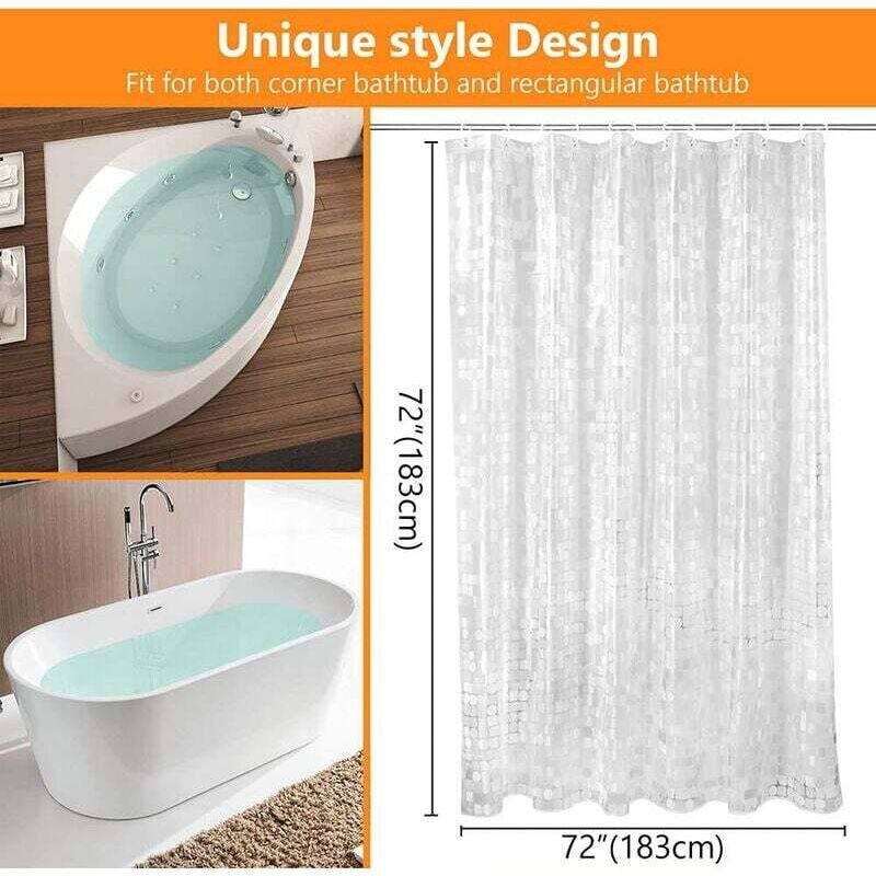 Tenda Da Doccia Antimuffa 180 X 200 Cm, Trasparente 3D Peva Impermeabile 96440023