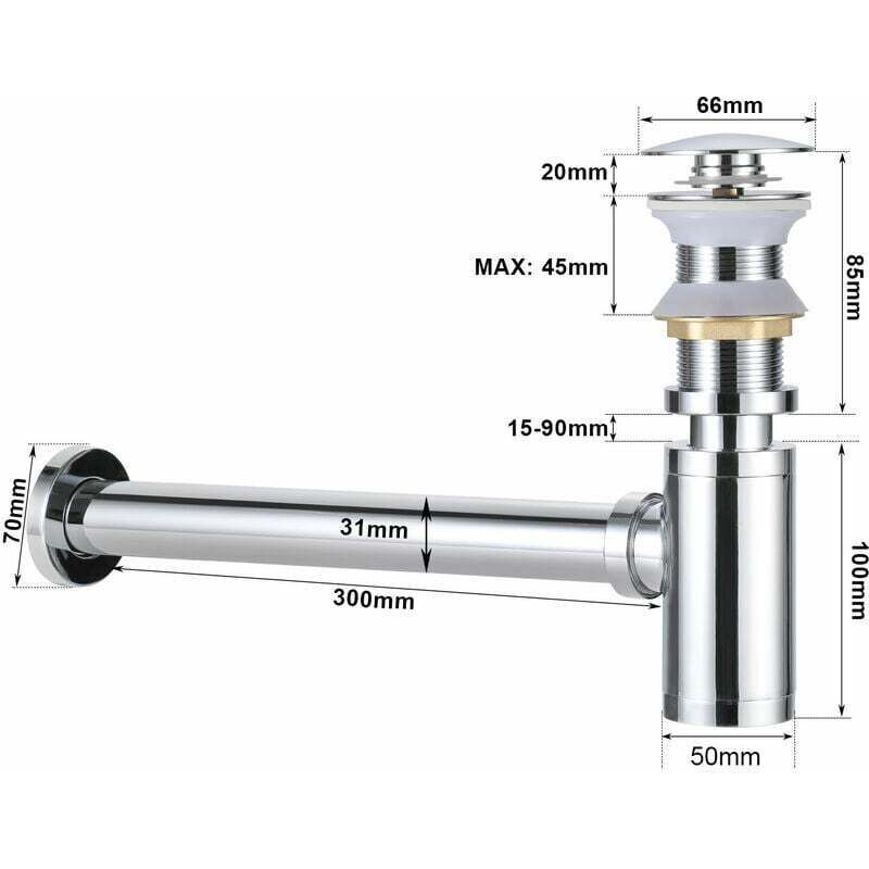 Valvola di scarico 8 cm con troppopieno. Valvola pop-up per lavandino e piletta universale G1-1/4 cromato Valvola di scarico 8 cm con troppopieno. Valvola pop-up per lavandino e piletta universale G1-1/4 cromato