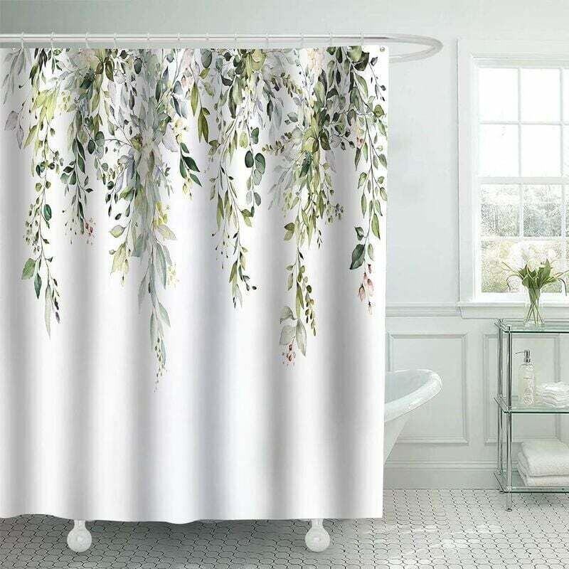 Hopomoon Set Tenda Doccia Stile Nordico con Piante e Stampe Floreali, Design a Foglie, Impermeabile, in Tessuto di Poliestere Spesso per Bagno, 180 x 180 cm