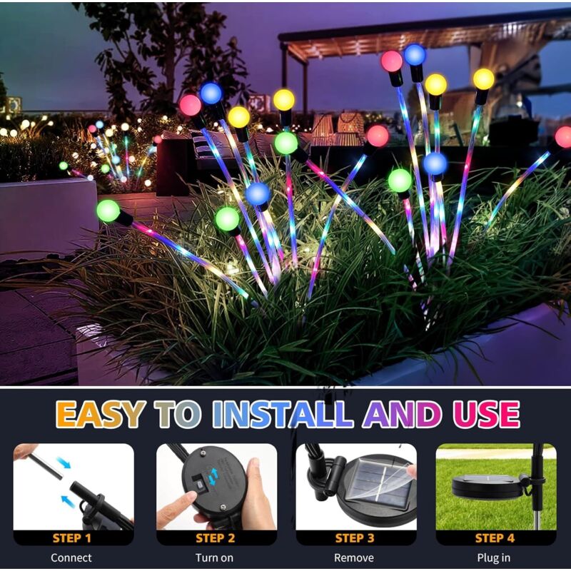4 Luci Solari Da Giardino Firefly Con Petali Iridescenti, Luce Bianca Calda, Impermeabili E Oscillanti, Per Decorazione Esterna - 4