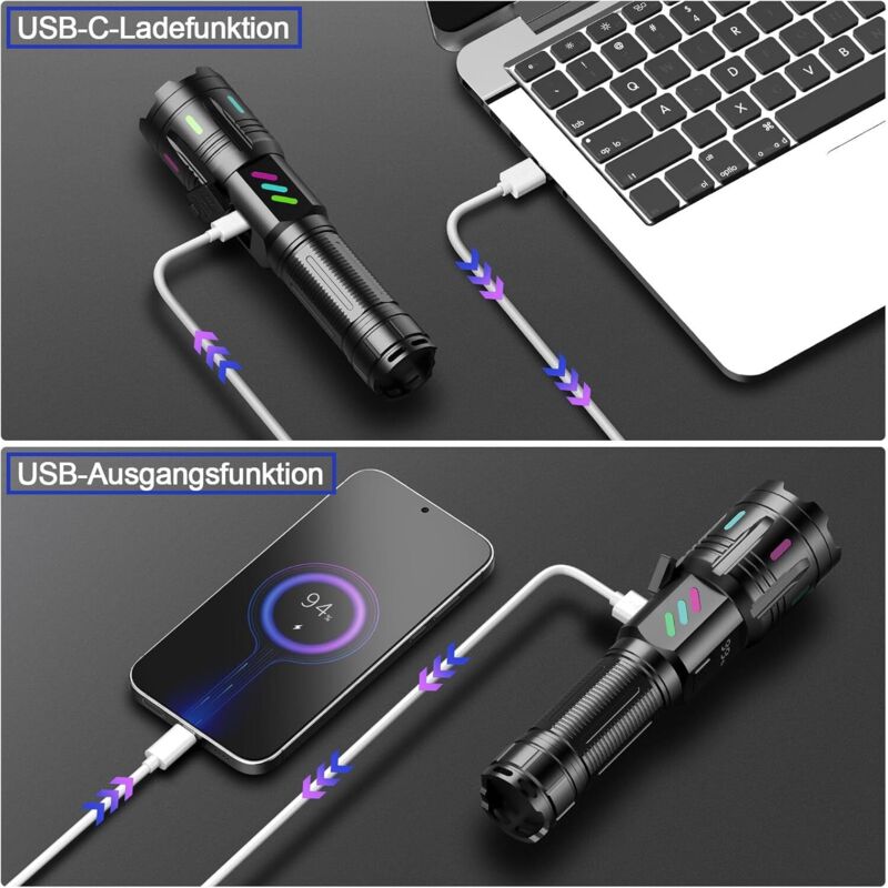 Sinvimes Torcia ricaricabile ad alta luminosità, 990000LM XHP160.8 Sinvimes Torcia ricaricabile ad alta luminosità, 990000LM XHP160.8