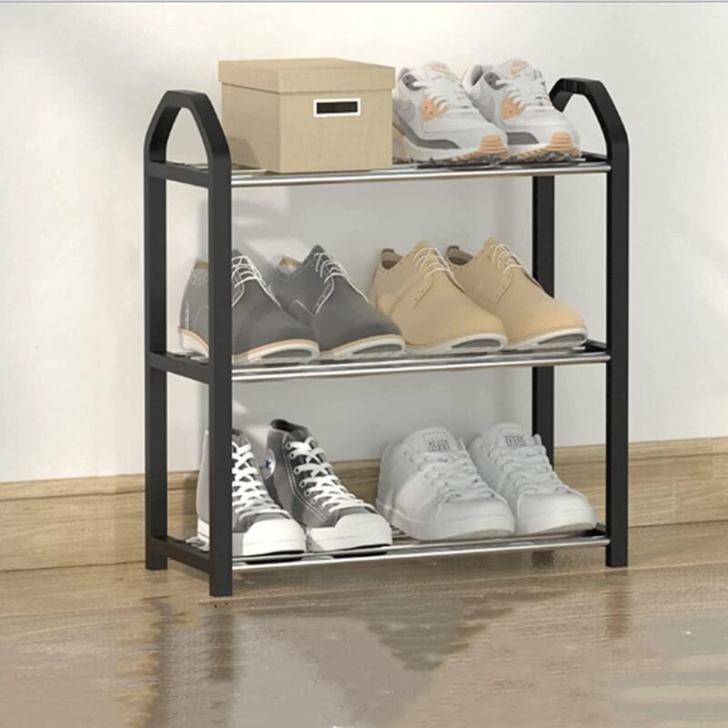 Magrimaxio Scarpiera a 3 Livelli, Impilabile Scaffale Portascarpe in Metallo, Scarpiera per 6 Paia di Scarpe, Organizer Scarpe Ripiano per Soggiorno, Corridoio, Camera da Letto (Nero