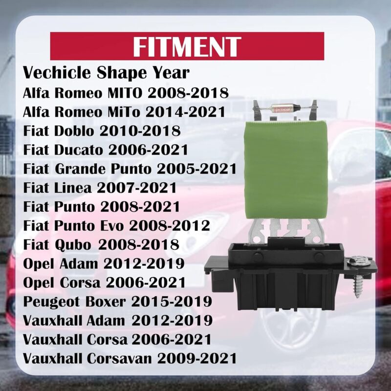 Resistenza Ventola Riscaldatore Per Fiat Ducato 2002-2006 – Sostituto 46721250 / 77364714 / 76723712 – Controllo Velocità Ventola Per Aria Condizionata
