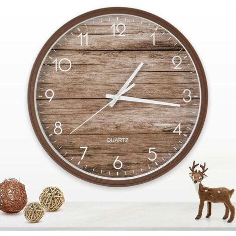 Orologio da parete vintage color legno, orologio al quarzo silenzioso alimentato a batteria dal design grazioso, per la decorazione della parete soggiorno casa cucina camera da letto ufficio scuola (1/5)