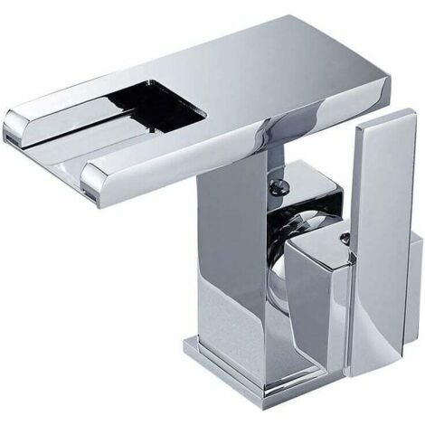 Rubinetto del bagno a cascata LED Rubinetto del bagno per lavabo a cascata caldo freddo da appoggio nero (argento) (1/5)