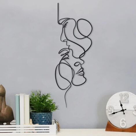 DUOOLN Decorazione Da Parete In Metallo Nero, Arte Astratta A Linea Singola, Scultura Geometrica 3D, 40x28.5 Cm, Per Soggiorno E Camera