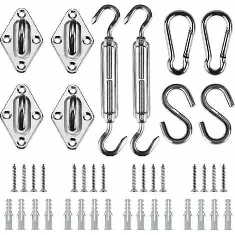 Kit di fissaggio per vela ombreggiante 42 pezzi di hardware in acciaio inossidabile per installazione di vela ombreggiante rettangolare e triangolare, 15-22 cm (1/5)