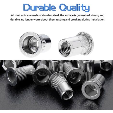 Set di dadi per rivetti, 190PCS Kit di dadi per rivetti Dadi di fissaggio filettati a testa piatta in alluminio M3 M4 M5 M6 M8 M10 per il campo di fissaggio di