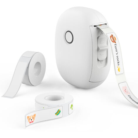 Etichettatrice portatile, etichetta continua impermeabile, etichettatrice senza inchiostro, mini etichettatrice wireless con più modelli, per casa, cucina, scuola, organizzazione dell'ufficio, bianco
