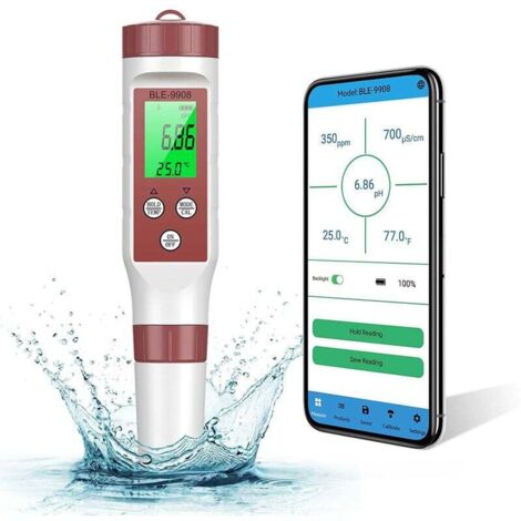 Tester PH Misuratore elettronico Bluetooth 7-1, Tester della qualità dell'acqua ATC/PH/TDS/EC/ORP/SG (precisione 0,01), Calibrazione automatica Misuratore PH retroilluminato per acqua potabile, acqua (1/5)