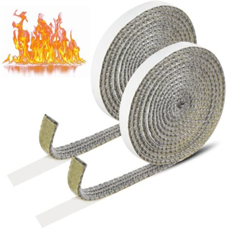 Guarnizione autoadesiva per inserto camino, 2 pezzi Guarnizione in vetro per stufa a legna, Guarnizione in fibra di vetro per tubo camino stufa Porta forno stufa (2 mm  10 mm  2 m)