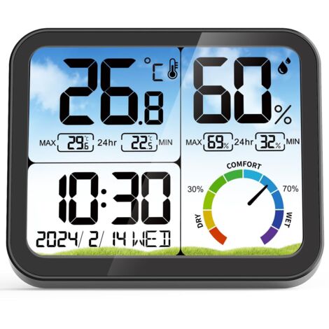 Termometro igrometro digitale per interni - Display extra large da 5,8" - Misuratore di umidità preciso - Termometro per interni con calibrazione, registrazione max/min, comfort, retroilluminazione, d