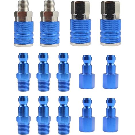 Raccordi aria a connessione rapida, set di cappelli aria e accoppiatori stile automobilistico, 14 pezzi, raccordi per tubi aria, kit di montaggio per compressore d'aria, kit di raccordi aria in allumi (1/5)