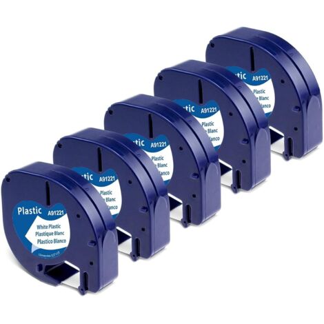 Nastro per etichette compatibile con Dymo LetraTag Nastro in plastica 12 mm x 4 m Nero su bianco, compatibile con Dymo LetraTag LT-100H LT-100T XR LT-110T 200B (Plastica bianco S0721610 91221)