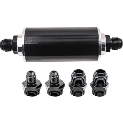 Filtro benzina in linea universale per carburante ad alto flusso in alluminio AN6 da 100 micron per auto camion nero (1/5)