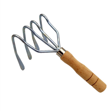 Erpice a mano antiscivolo in acciaio a 4 denti con manico in legno, multifunzionale e resistente per giardinaggio