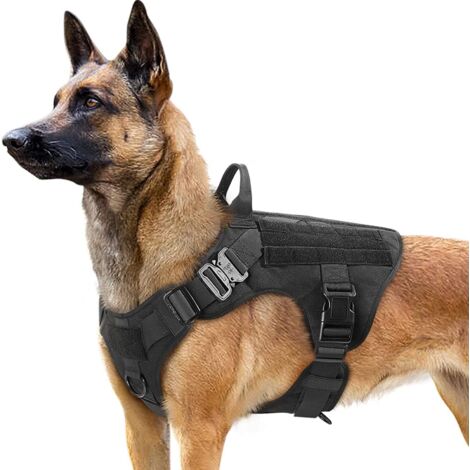 Pettorina tattica per cani M nera, gilet da lavoro militare per cani da addestramento senza stress con clip in fettuccia per escursionismo e caccia