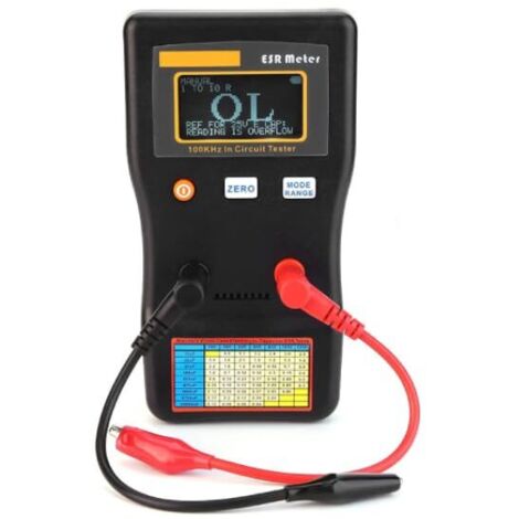 Misuratore di capacità Tester di capacità, 0.001-100.0R ESR Misuratore di portata automatica Tester di condensatori digitali Misuratore di resistenza interna del condensatore con clip di prova (1/5)