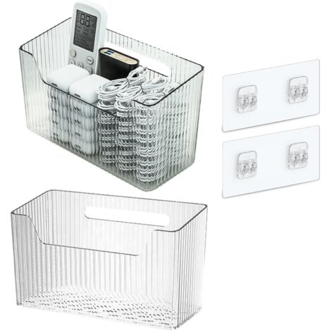 Set di 2 scatole portaoggetti da parete per doccia, portaoggetti da doccia impilabile in plastica trasparente, organizer per trucchi, scatola adesiva da appendere per bagno, cucina, armadietto, dispen (1/3)
