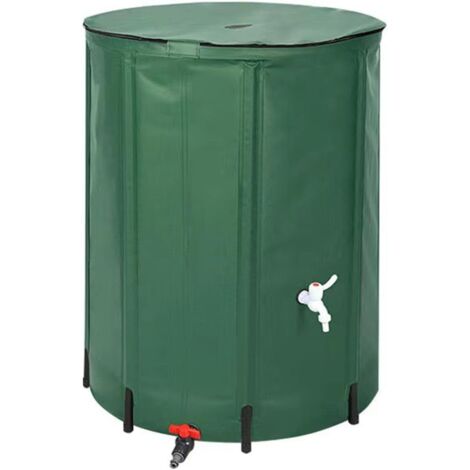 Raccoglitore di acqua piovana, serbatoio di raccolta dell'acqua - pieghevole - con filtro e adattatore rapido facile da riporre PVC resistente ai raggi UV, verde, 50 l