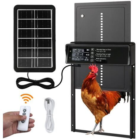 Porta automatica per pollaio solare, porta automatica per pollaio con funzione anti-pizzicamento, dotata di pannello solare e display a LED, porta automatica per pollaio in alluminio con timer