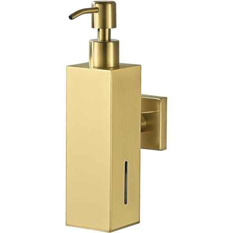 Distributore di sapone da bagno a parete in acciaio inox, porta sapone liquido quadrato, oro spazzolato (1/4)