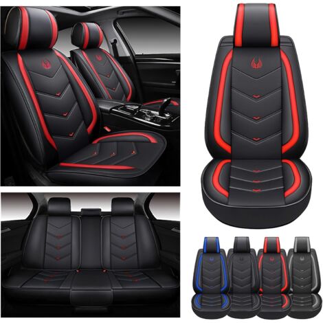 Coprisedile per auto Premium, impermeabile, cuscino in pelle artificiale, accessorio universale per SUV, camion, berlina, protezione interna per auto, set completo (OS-003 Rosso)