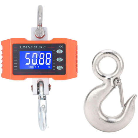 Bilancia elettronica a gancio Display digitale Bilancia sospesa Bilancia per gru industriale multifunzionale Carico 500 kg Spina UE 100-240 V + Gancio a forcella Cuscinetto 2T in acciaio inossidabile