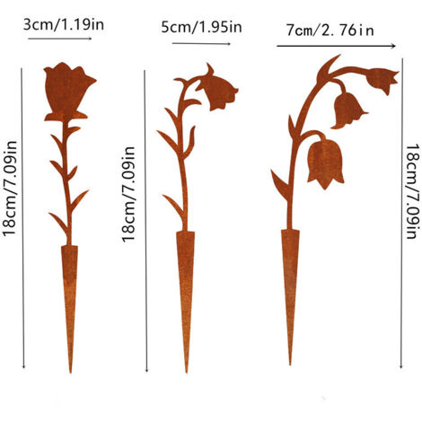 Set di 3 paletti decorativi in metallo arrugginito a forma di fiore di mughetto per primavera, compleanni, Pasqua, inaugurazione della casa, festa della mamma (1/5)