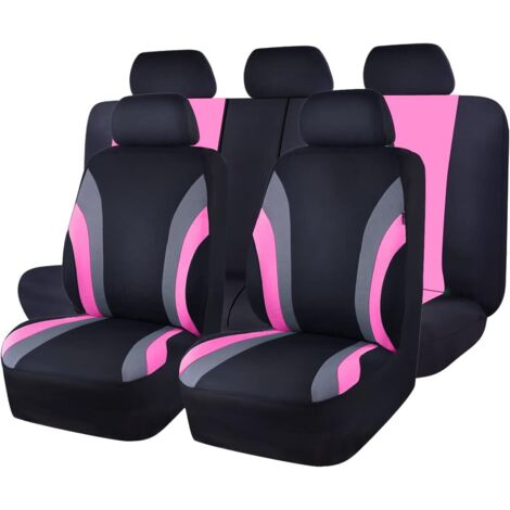 Coprisedili per auto universali sportivi in tessuto Line Rider, confezione da 11 - 100% traspirante con spugna composita da 5 mm all'interno, compatibile con airbag, panca con 3 cerniere (set completo