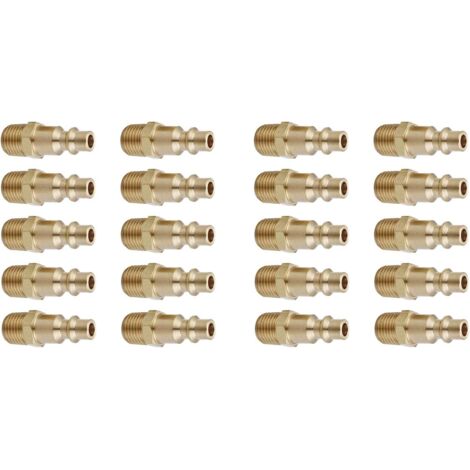 Raccordi per tubi dell'aria e connettori rapidi dell'aria, 1/4 di pollice. Tappi per giunto aria NPT maschio in ottone (20 pezzi) Raccordi per compressore d'aria industriale D (1/5)