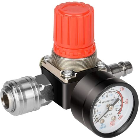 Riduttore aria compressa da 1/4" Riduttore di pressione a 4 fori - Regolatore di pressione aria compressa con manometro (1/5)
