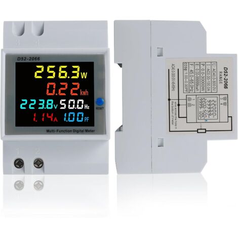 Contatore di energia monofase, AC 40-300V 100A Contatore elettrico monofase Wattmetro Misuratore su guida DIN Watt KWh Voltmetro Amperometro con display LCD, adatto per sistemi di alimentazione elettr (1/5)