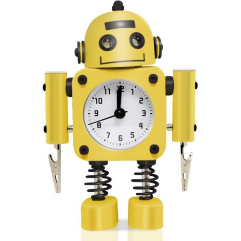Sveglia robot anti-solletico in acciaio inox - Sveglia con luce lampeggiante e clip da mano (giallo) (1/5)