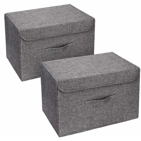 Set di 2 contenitori lavabili, contenitori pieghevoli per vestiti, contenitori in tessuto con coperchi e maniglie per casa, ufficio, cameretta, armadio, camera da letto (grigio) (1/5)